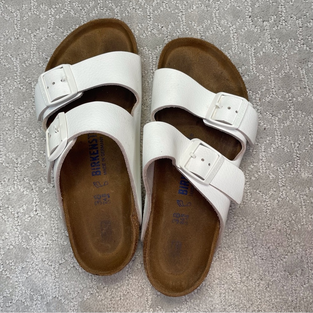 White Birkenstock Arizona sandals